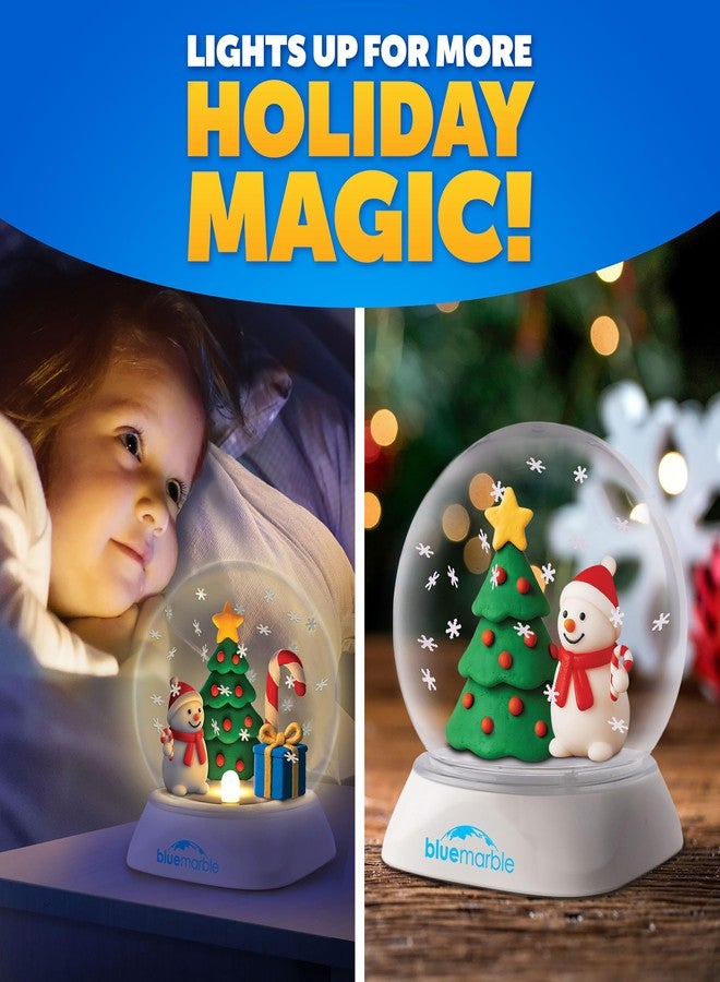 Blue Marble مجموعة كرة ثلجية مضيئة زرقاء اللون للأطفال - اصنع مشهدًا احتفاليًا باستخدام الصلصال، وقطع ندفات الثلج، وشخصية رجل الثلج، ومجموعة كرة ثلجية بلاستيكية، وأشغال يدوية لعيد الميلاد للأطفال، وهدايا صغيرة للجوارب - Image 4